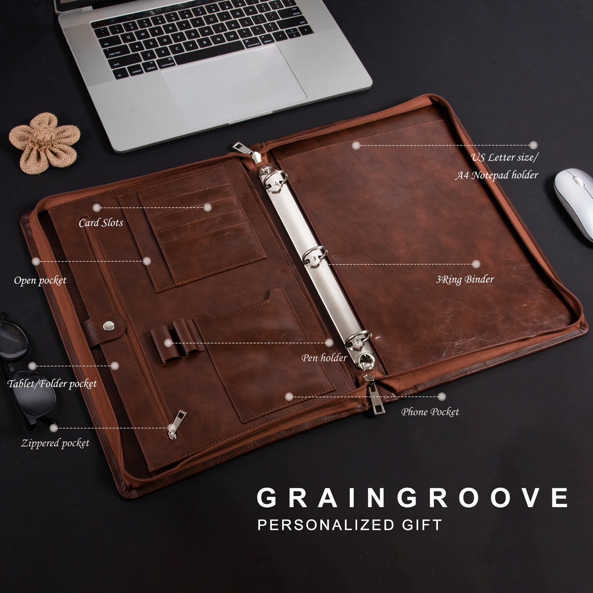 personalized card binder Personalized Pu Leather Padfolio,Office Leather Padfolio with 3-Ring Binder,Logo/Name Engraved Portfolio for Men,Graduation Gift for Him,A4 Portfolio