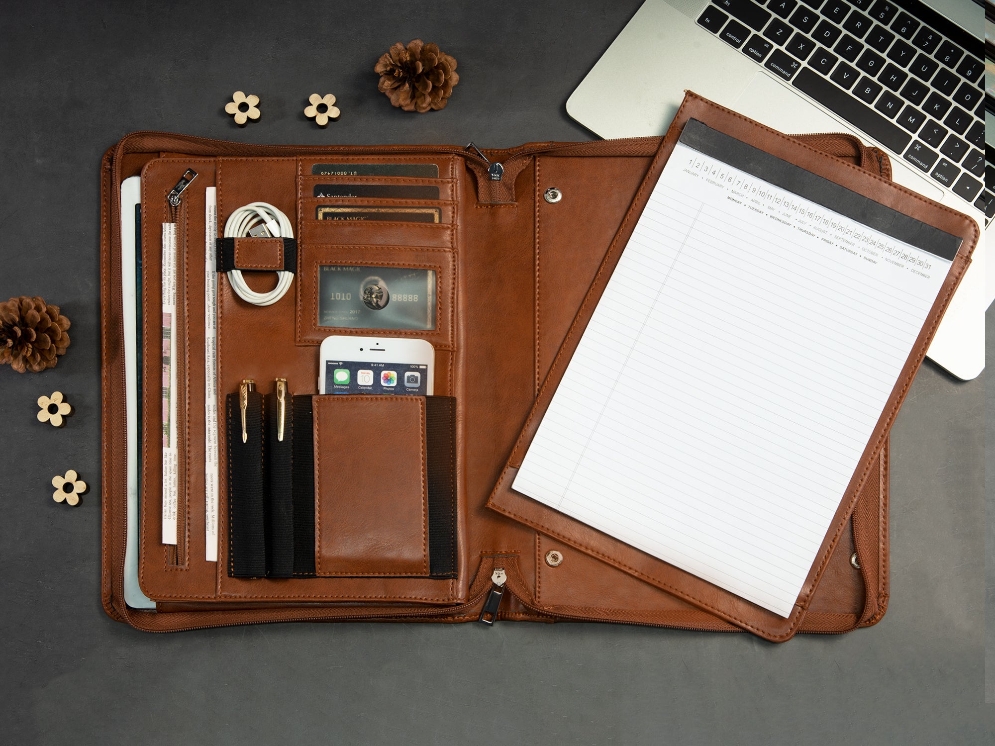 LEATHER TOWN Portfolio Organizer With Zipper For Men Togo