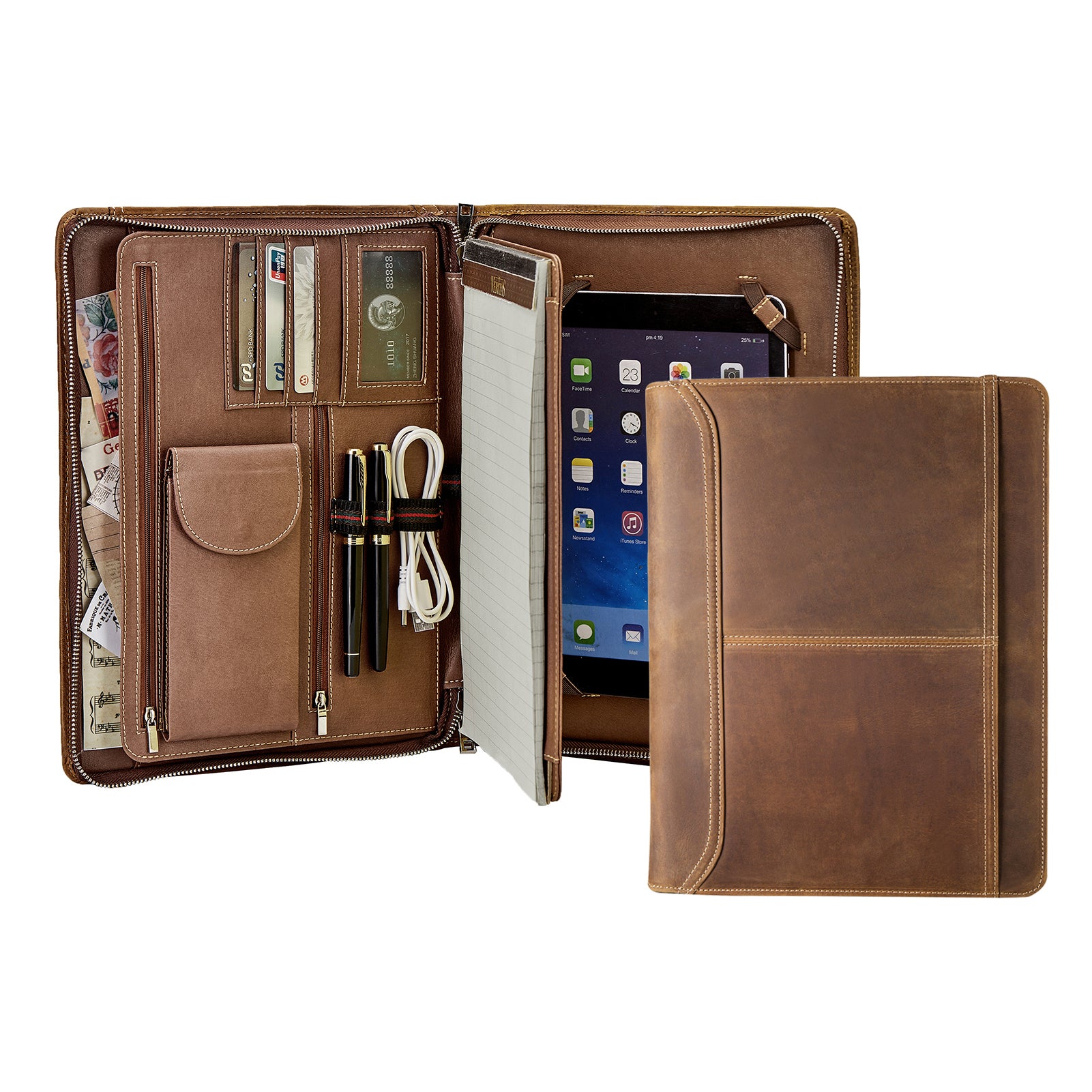 Zipper Padfolio for iPad, Crazy-Horse Leather Portfolio with Zipper, M –  Leather Premier