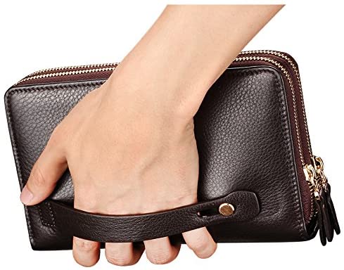 Mens Large Long Leather Clutch Hand Bag Wallet Purse Travel Passport  Business Cell Phone Holster Credit Card Holder Case for Dad Husband (Brown)  – telemartuae