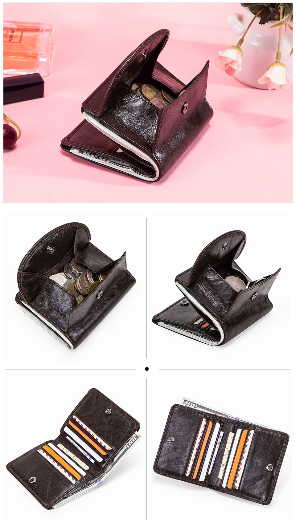 Amazon.com: Women Wallets Small Leather Purse Women Ladies Card Bag for  Women Clutch Women Female Purse Money Clip Wallet (Color : Pink, Size :  12.5 * 9cm) : Clothing, Shoes & Jewelry