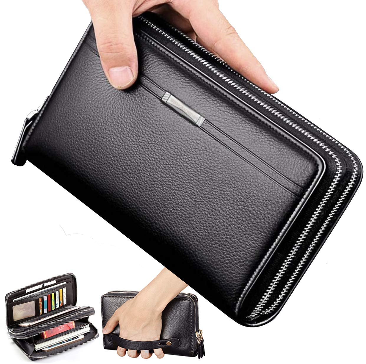 Mens Long Leather Cellphone Clutch Wallet Purse for Men Large Travel  Business Hand Bag Cell Phone Holster Card Holder Case Gift for Father Son  Husband