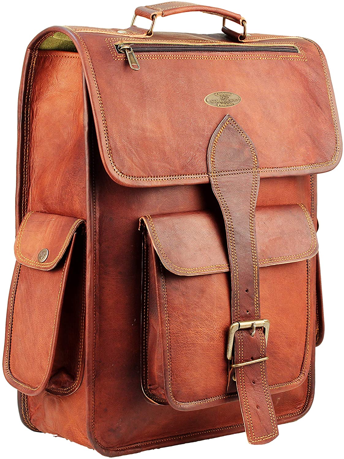  Handmade World Brown Vintage Leather Backpack Laptop Messenger  Bag Rucksack Sling for Men Women (12 x 16) : Handmade World: Electronics