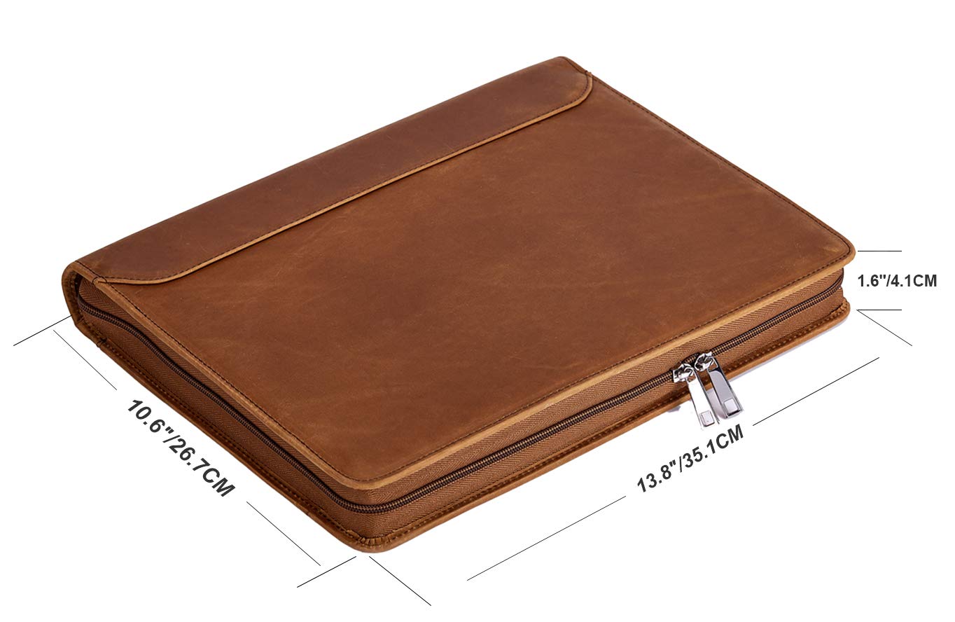 AZXCG Leather Portfolio Organizer for Men, Professional Padfolio Folio with  A4/Legal Pad Holder, Business Resume Zippered Portfolio, Tablet Case for