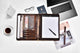 Oil Wax Leather Portfolio Tablet/Laptop Folio with 3 Ring Binder - AZXCG