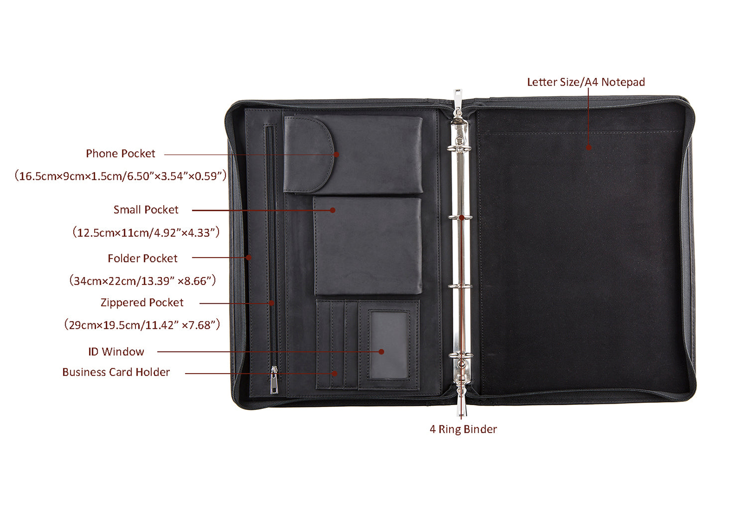 4 Ring Binder Leather Portfolio Business Folder with Writing Pad Holder Crazy Horse Brown 4 Ring Binder Leather Portfolio Business Folder with Writing Pad Holder Crazy Horse Brown