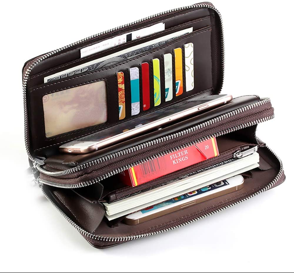 Mens Large Long Leather Clutch Hand Bag Wallet Purse Travel Passport  Business Cell Phone Holster Credit Card Holder Wallets