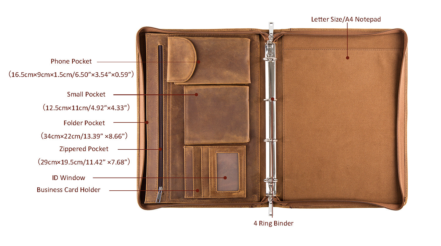 4 Ring Binder Leather Portfolio Business Folder with Writing Pad Holder Crazy Horse Brown 4 Ring Binder Leather Portfolio Business Folder with Writing Pad Holder Crazy Horse Brown