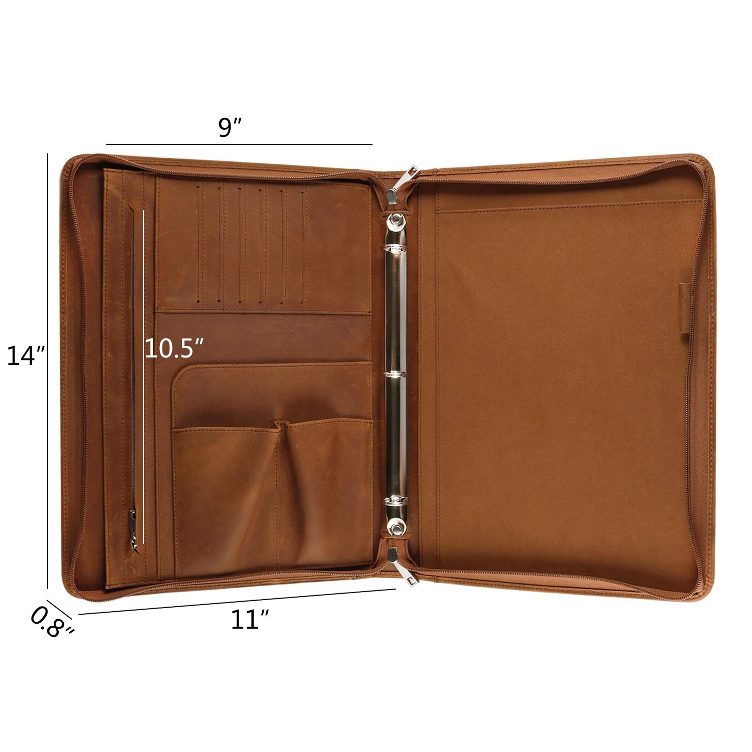 3 Ring Binder Vegan Leather Portfolio – Zippered Letter Size Organizer For Tablet, Laptop & Documents