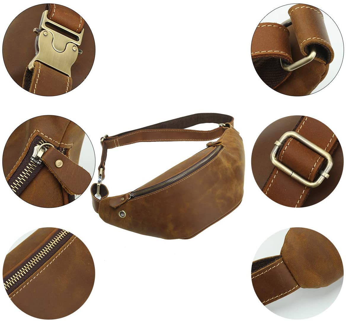 Leather Waist Bag, EEEkit Fanny Pack for Men, Waterproof Crossbody Belt Bag  with Adjustable Strap, Brown 