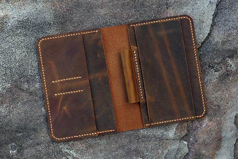 Vintage A6 notebook field notes leather Portfolio cover/distressed leather  travel journal cover with card pen slot -NB005S
